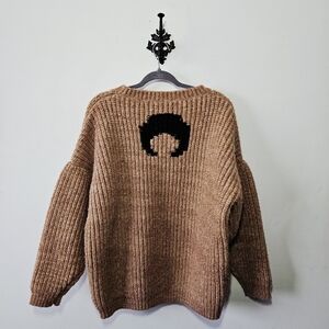 Chunky Knit Crescent Moon Oversized Sweater Size M Wool Blend